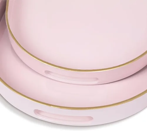Vista 6 de MAONAME Juego de 2 bandejas decorativas rosadas, bandeja ovalada con asas