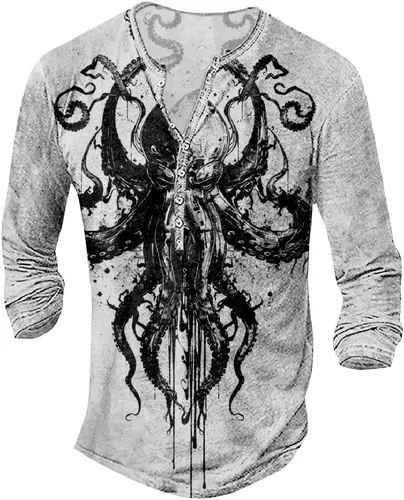 Vista 8 de MARSVOVO Camisetas gráficas para hombre, camisetas Henley con estampado de moda, holgadas, casuales, ligeras, para entrenamiento, suaves, vintage