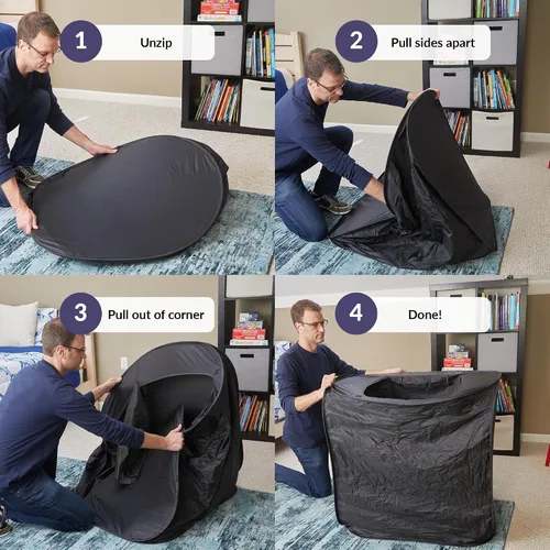 Vista 6 de Tienda de Juego Sensorial Escondite Tranquilo para Niños Den Sensorial Desmontable Oscurecimiento Tienda para Interiores Fácil