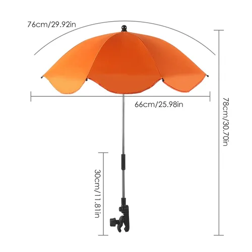 Vista 7 de Cochecito de bebé con abrazadera ajustable, sombrilla de protección para niños, paraguas con clip, sombrilla de 8 huesos para cochecito, silla