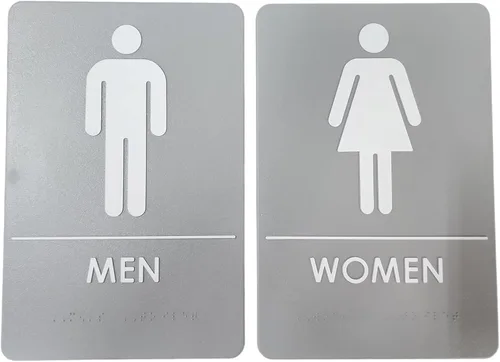 Vista 17 de Hecho en EE.UU. - Letreros de Baños para Hombres y Mujeres Compatibles con ADA, Señales de Puertas de Baño para Oficinas, Negocios y Restaurantes