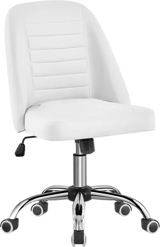 Vista 11 de Yaheetech - Silla de escritorio de piel sintética negra sin brazos, giratoria ajustable