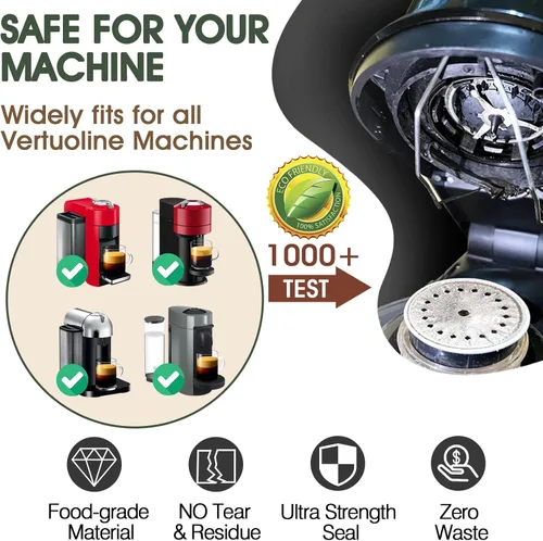 Vista 6 de CAPMESSO Tapas de papel de aluminio para cápsulas reutilizables de Nespresso Vertuolina, cubiertas adhesivas para cápsulas de café, sellos