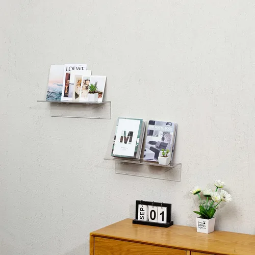 Vista 2 de CY craft Estantes flotantes transparentes, 2 estantes decorativos de almacenamiento de pared con ganchos de toalla desmontables, estantes acrílicos