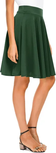 Vista 17 de Urban CoCo Women's Basic Midi Skirt Versatile Stretchy Flared Casual High Waisted Skirt Negro