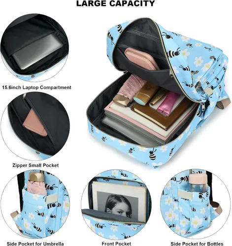 Vista 2 de Bee - Mochila para laptop para mujeres y niñas, mochila escolar universitaria de 15.6 pulgadas, mochila informal de viaje, tamaño grande