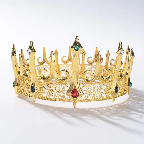 Vista 3 de Eseres Corona de rey dorado para hombre, disfraz de coronas de cumpleaños, decoración de pastel de cumpleaños