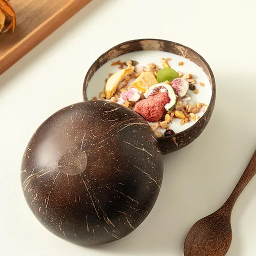 Vista 6 de ZENFUN Paquete de 6 cuencos de coco con 4 cucharas de madera, cuencos de coco pulido de 15 onzas, juego de cuencos de cáscara de coco natural