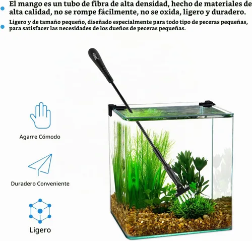 Vista 4 de hygger Limpiador de peceras pequeñas, kit de herramientas de limpieza de acuario con asa, raspador de algas marinas, red de pesca, cepillo