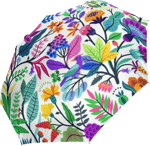 Vista 2 de Paraguas plegable auto abierto compacto sol lluvia paraguas flores flores colorido para mujeres hombres niños viaje sombrilla sol protección UV
