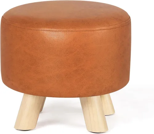 Vista 13 de Homebeez Taburete otomano redondo con reposapiés, reposapiés de tela pequeño con patas de madera antideslizantes, color azul