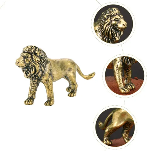 Vista 4 de 2 piezas de latón león adorno figura de león ornamento casa adornos feng shui león estatua de león té mascota prosperidad estatua guardián león