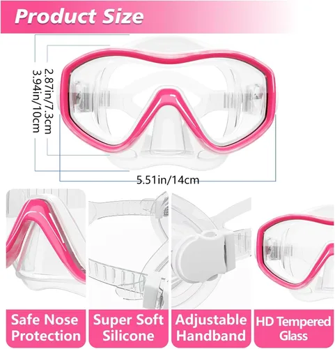 Vista 4 de Gafas de natación para niños con cubierta para la nariz, máscara de buceo de esnórquel para niños y niñas de 5 a 15 años, gafas de natación antivaho