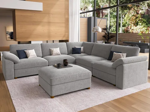 Vista 89 de EASE MOOSE Sofá modular verde seccional de gran tamaño en forma de L Pana verde