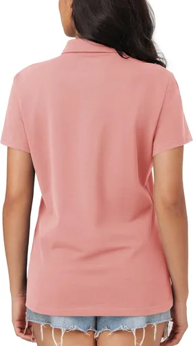Vista 2 de MAGCOMSEN Camisas polo para mujer que absorben la humedad, 3 botones, camisa de manga corta de algodón, tops casuales