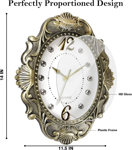 Vista 5 de AYRELY Reloj de pared rústico ovalado de 14 pulgadas, funciona con pilas, reloj silencioso de estilo rústico que no hace tictac, decorativo