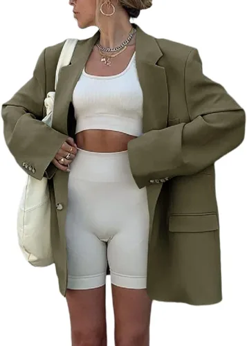 Vista 4 de Danedvi Chaquetas casuales de manga larga de gran tamaño para mujer, cuello de solapa frontal abierto, chaqueta de trabajo y oficina, negocios