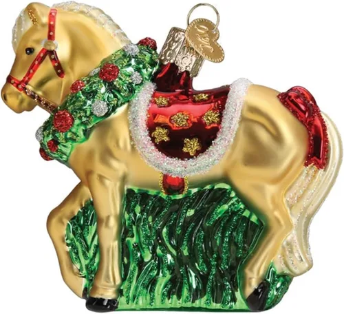Vista 5 de Old World Christmas - Adorno de caballo con copo de nieve de vidrio soplado para árbol de Navidad, decoración festiva hecha a mano, colección