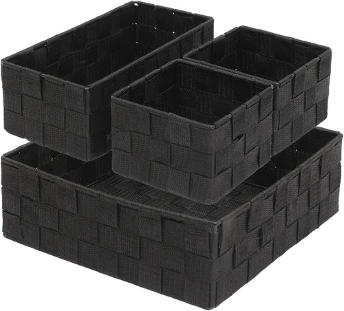 Vista 14 de Juego de 4 cestas de almacenamiento tejidas de polipropileno con marco de metal, cajas de tela apilables para cajones, armario, estante, guardería