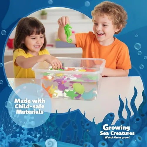 Vista 6 de Paquete de 24 Criaturas de Vida Marina Sensoriales de Gelatina que Crecen en Agua, Increíbles, Divertidas, Educativas, Juguete de Aprendizaje