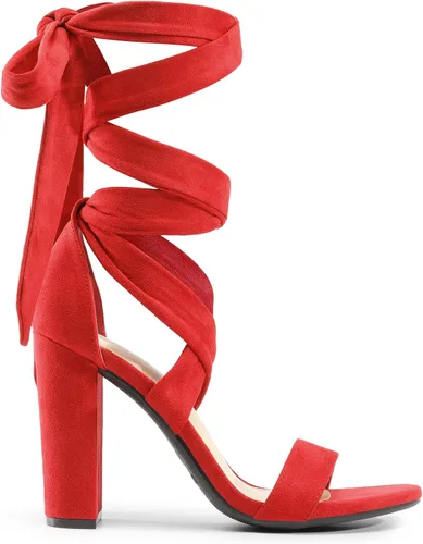 Vista 2 de DREAM PAIRS Sandalias de tacón alto con cordones para mujer, tacones de bloque gruesos, con tiras sexis, puntera abierta