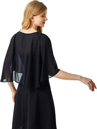Vista 3 de Ciormis Chiffon Capelets Cape Soft Shrug Shawl Wrap for Women Wedding Evening Dress Cover Up