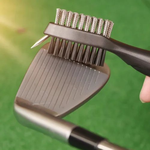 Vista 7 de Kit de accesorios de golf - Toalla de golf de microfibra con patrón de gofre y clip, cepillo limpiador de ranuras para palos con clip, herramienta