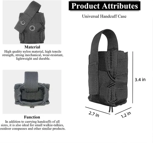 Vista 2 de Funda para esposas, funda para esposas con parte superior abierta, bolsa de brazalete de aplicación de la ley para cinturón de servicio/chaleco