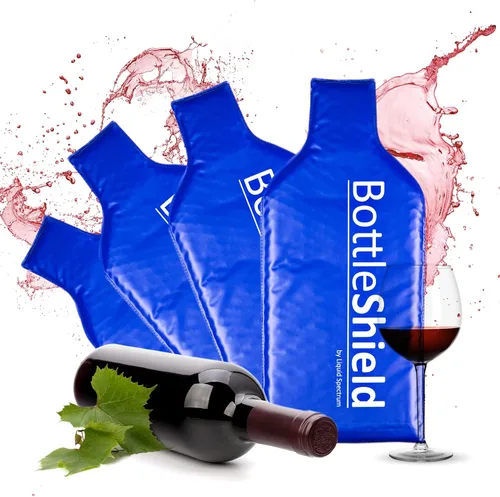 Vista 9 de Paquete de 4 bolsas de viaje reutilizables para protección de vino, de Bottle Shield, con acolchado de burbujas, irrompible, a prueba de fugas