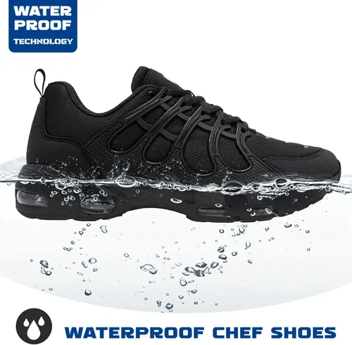 Vista 2 de LARNMERN Zapatos de trabajo antideslizantes para hombre, antideslizantes, informales, cómodos, para caminar, cocinero, cocina, transpirables