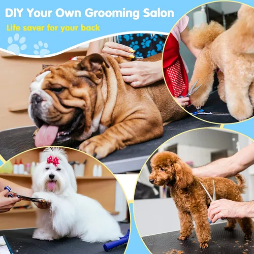 Vista 7 de Lyromix Mesa de Aseo para Perros Grande de 36'', Escritorio de Secado para Gatos Ajustable con Brazos, Lazos, Bandeja de Malla, Estación Plegable
