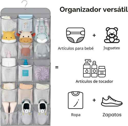 Vista 5 de MISSLO Organizador de zapatos colgante de doble cara con 30 bolsillos grandes para armario, con colgador giratorio, estantes colgantes para zapatos