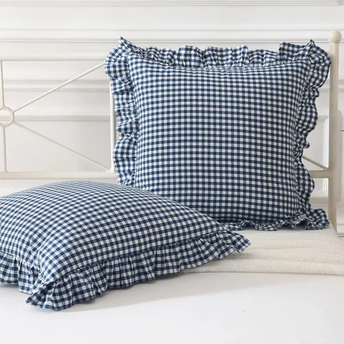 Vista 33 de Mywinlle juego de 2 fundas para cojín con volantes a cuadros negro/blanco, fundas de almohada decorativas de algodón lavado a cuadros estilo granja