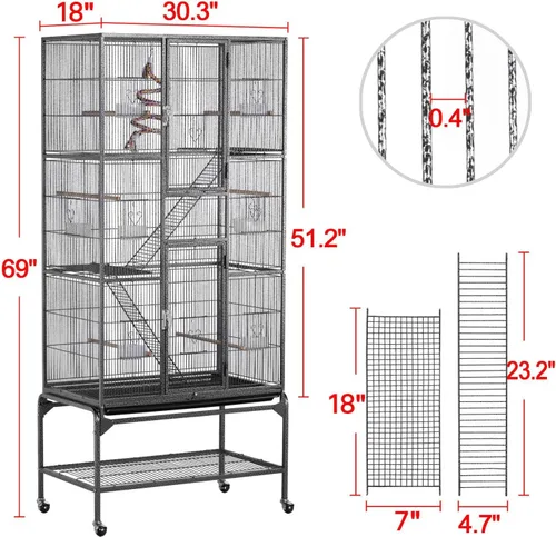 Vista 2 de Topeakmart Jaula grande de hierro forjado de 3 niveles para 3 periquitos con soporte desmontable, color negro
