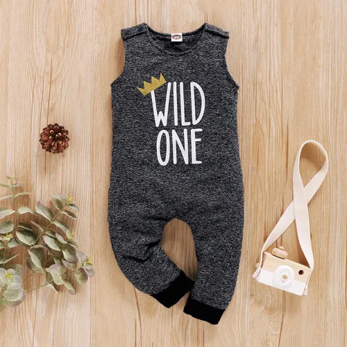 Vista 2 de Wild One - Mameluco para bebé niño de 1er cumpleaños con botones de color liso, overol de una pieza