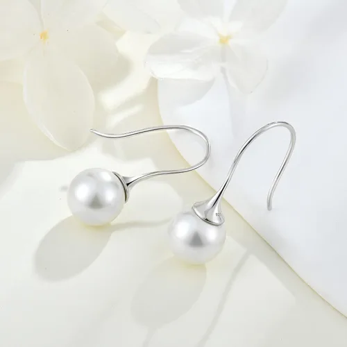 Vista 4 de Pendientes de perlas de plata de ley 925 para mujer, pendientes colgantes con joyas