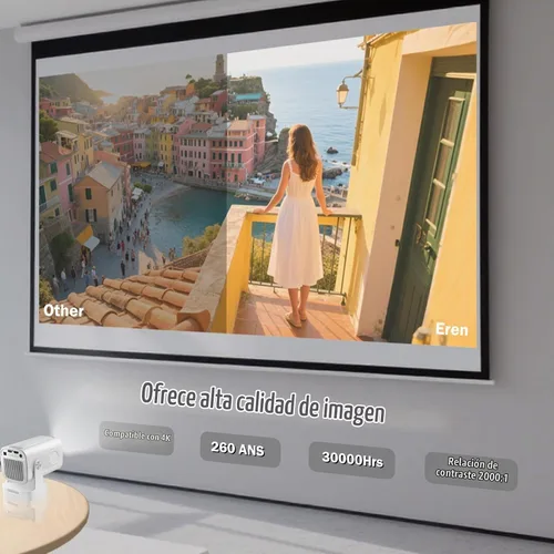 Vista 3 de Mini proyector con WiFi y Bluetooth, proyector portátil de 260 Ansi Proyector de película nativo 1080P, Keystone automático, altavoz de 5 W, soporte