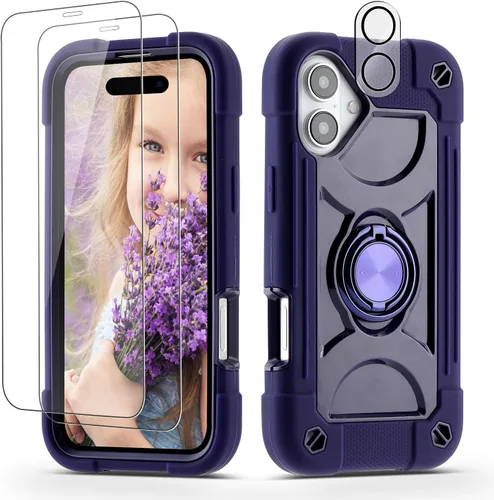 Vista 161 de Funda para iPhone 11 de 6.1 pulgadas con soporte de anillo, con 2 protectores de pantalla de vidrio, resistente a los golpes, resistente a