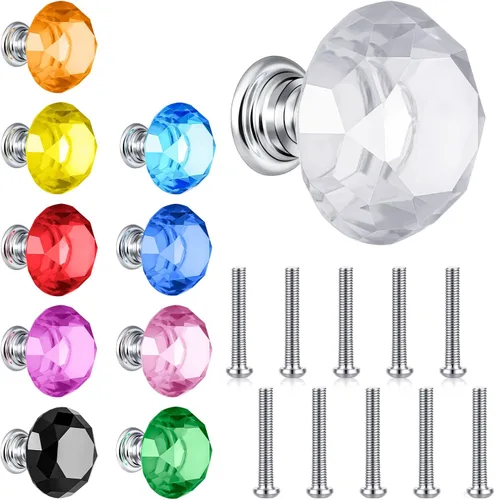 Vista 9 de Youyole 10 pomos de cristal coloridos para cajones de 1.18 pulgadas (1.181 in) para armarios y cajones, pomos para cajones de tocador y cocina