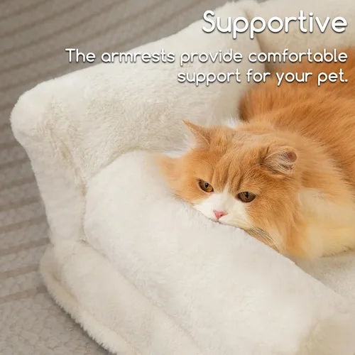 Vista 4 de Hollypet Cama de Felpa Esponjosa para Perros y Gatos, Sofá Cama Suave y Calmante para Gatos y Perros Pequeños y Medianos, Beige
