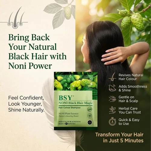 Vista 5 de BSY Noni Black Hair Magic Hair - Champú de color para el cabello (0.4 fl oz x 6 bolsitas) Tinte permanente natural sin amoníaco para hombres