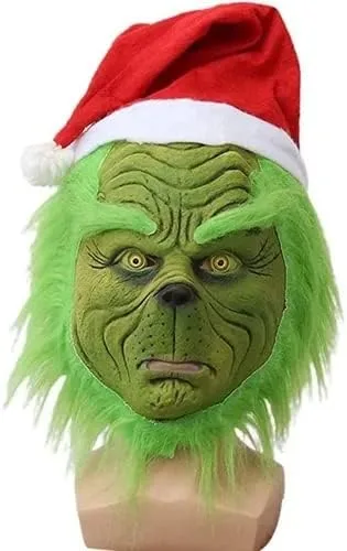 Vista 3 de Adrinfly Disfraz de Papá Noel con máscara de monstruo verde navideño