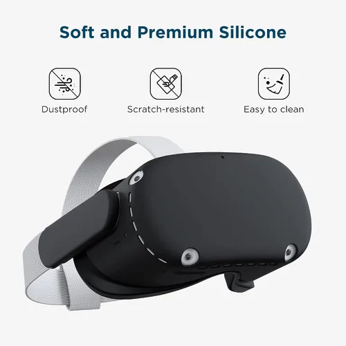 Vista 5 de KIWI design Funda protectora VR con dos fundas protectoras laterales compatible con accesorios Quest 2 silicona negro