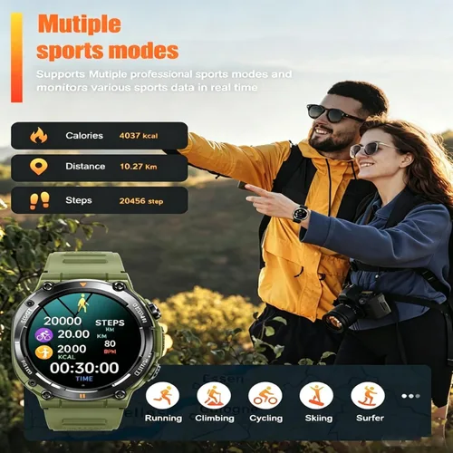 Vista 3 de Diyeeni K56 pro - Relojes inteligentes para exteriores para hombres, reloj de fitness HD de 1.39 pulgadas, monitor de sueño de frecuencia cardíaca