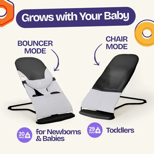 Vista 6 de ComfyBumpy Asiento Ergonómico Rebotador para Bebé - Estuche de Transporte de Viaje Adicional - Silla Rebotadora Segura y Portátil con Posiciones