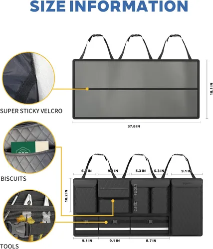 Vista 5 de Organizador Colgante para Asiento Trasero con Bolsas de Almacenamiento Grandes Cuero PU, Gran Capacidad Correas Ajustables, Impermeable