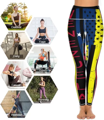 Vista 5 de Pantalones de yoga de cintura alta con bandera de Estados Unidos de Venezuela, pantalones de yoga suaves para mujer, control de abdomen, leggings