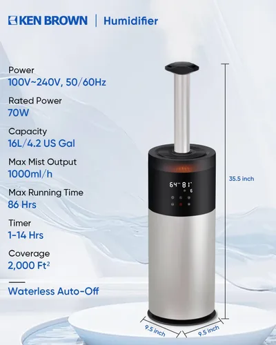 Vista 2 de Humidificadores para dormitorio, humidificador de 16 litros para habitación grande de 1500 pies cuadrados, humidificador ultrasónico de niebla fría