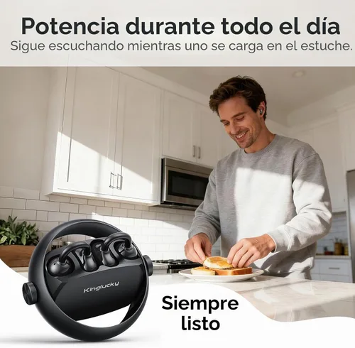 Vista 6 de Kinglucky Auriculares inalámbricos 2 en 1, auriculares intrauditivos y abiertos con clip, ajuste cómodo, auriculares Bluetooth 5.4 con micrófono