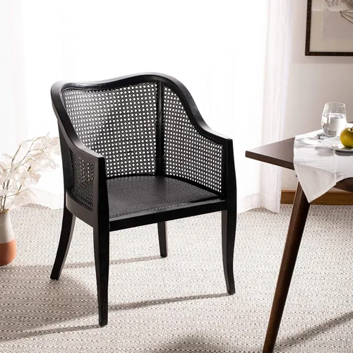 Vista 7 de SAFAVIEH Home Collection - Silla de comedor Maika de madera maciza negra y ratán de caña, totalmente montada (DCH9500C)